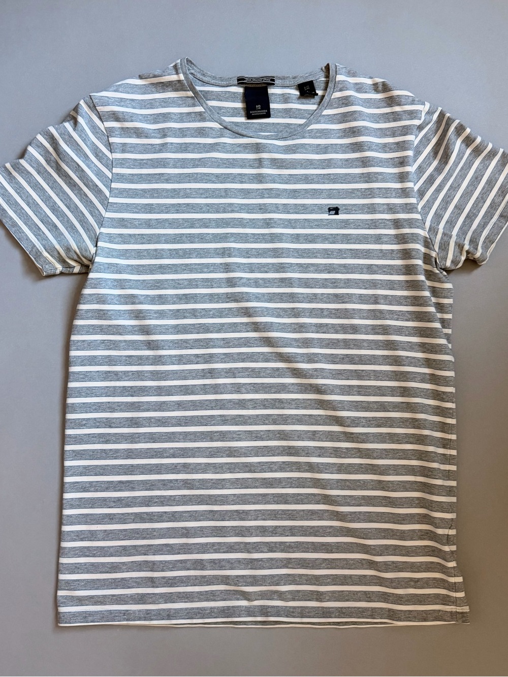 Scotch & Soda Gray and White Striped Crew Neck Tee